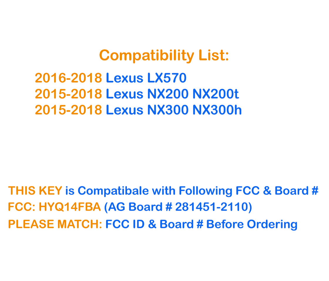 New Replacement Proxy Remote Key fob Transmitter & Programmer Select Lexus vehicles 2017 Lexus NX200t - Prokeybox