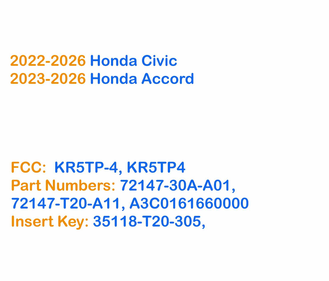 2026 Honda Civic - 1x New Replacement Proxy Key Fob & DIY OBD Programmer Tool