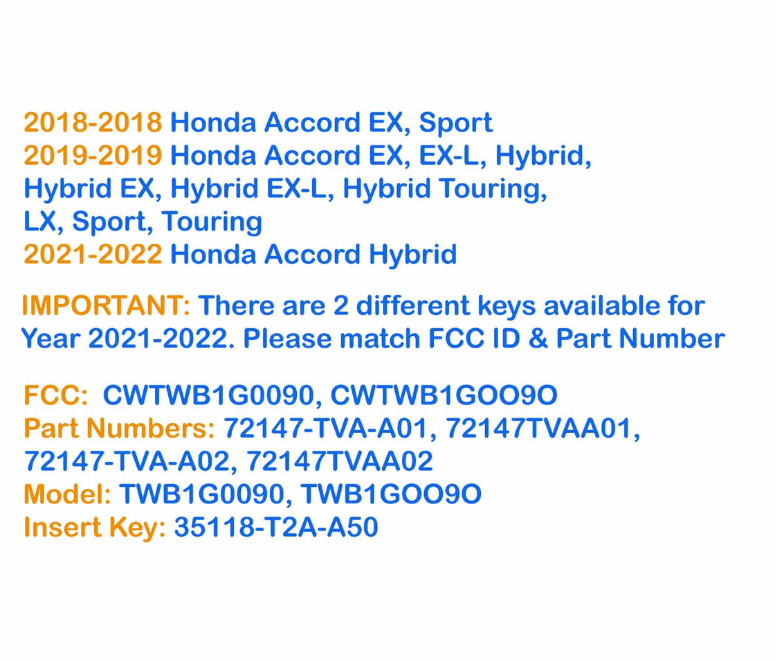 2019 Honda Accord - 1x New Replacement Proxy Key Fob & DIY OBD Programmer Tool
