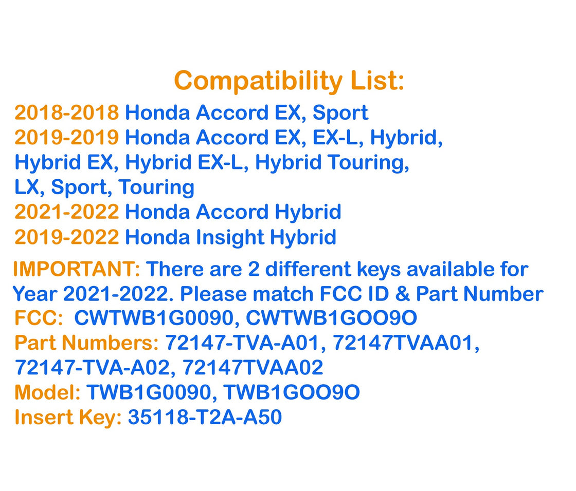 2020 Honda Insight hybrid - 1x New Replacement Proxy Key Fob & DIY OBD Programmer Tool