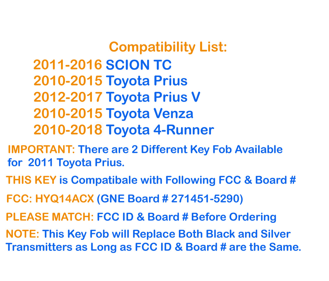 2011 Toyota Prius - New Replacement Proxy Remote Key fob Transmitter & Programmer